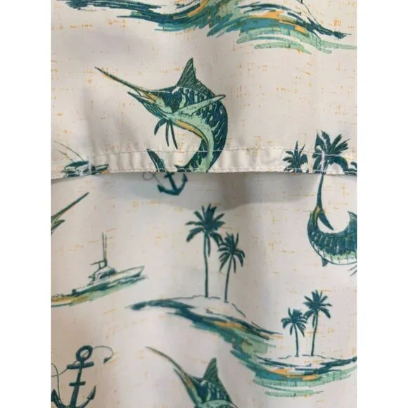 Izod Saltwater Shirt Marlin Fishing Nautical Anchors Vented Button Up Mens XL - Picture 10 of 12